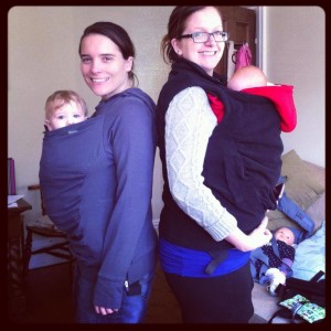 two mums using slings